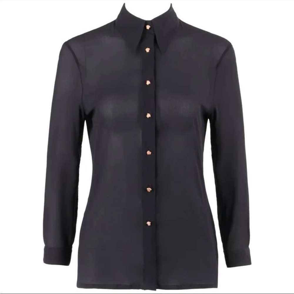 Gianni Versace Couture S/S 1999 Black Silk Medusa Head Button Down Size 44 IT